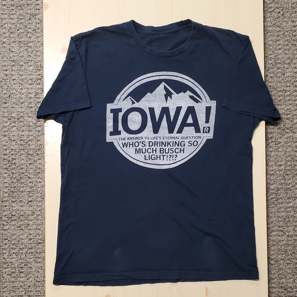 Raygun Navy Blye Iowa Busch Light Short Sleeve Shirt Mens Size Large - Picture 2 of 3